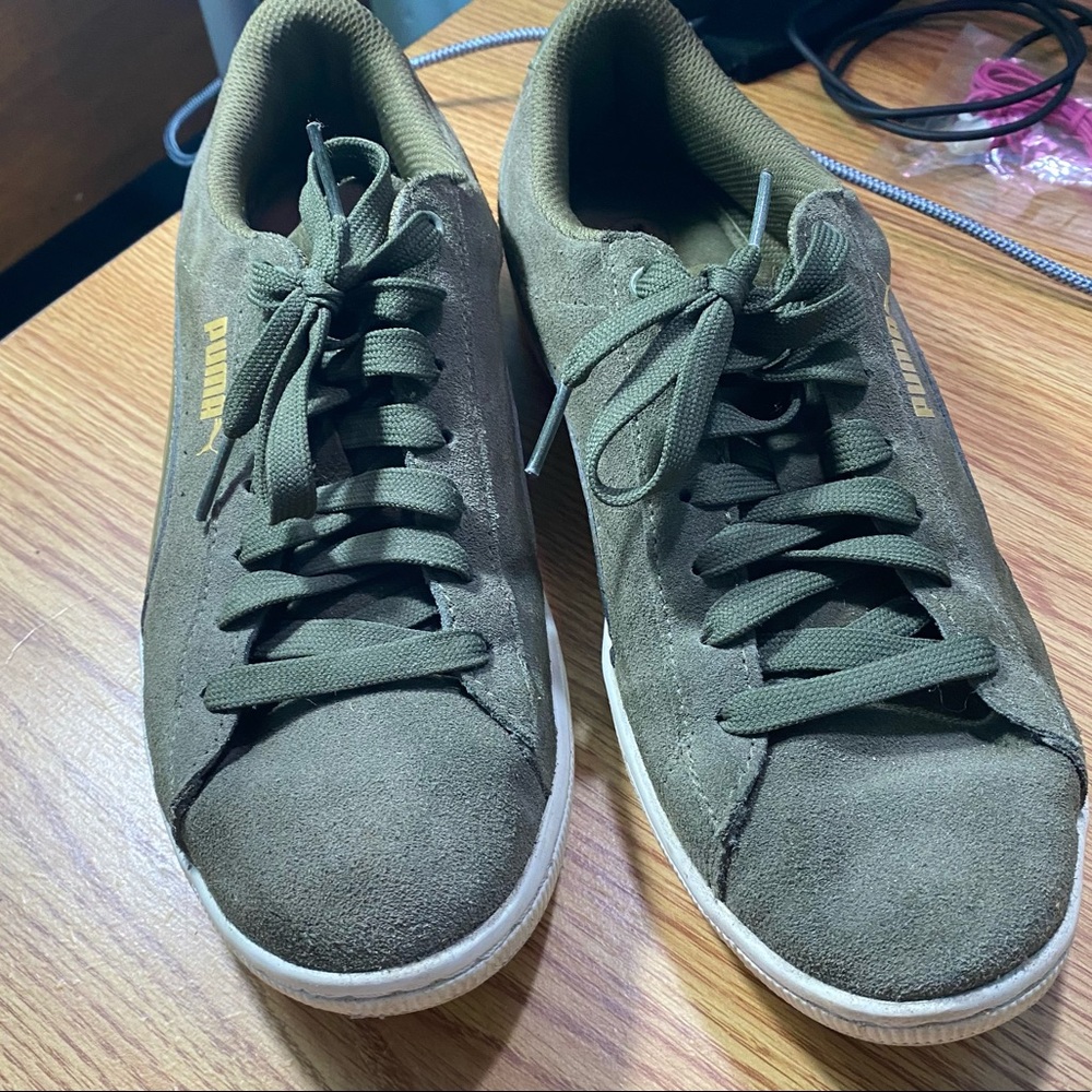 Puma Olive Green Suede Low-Top Sneakers